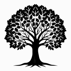 Walnut tree silhouette vector on white background