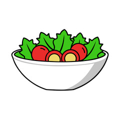 A fresh and vibrant salad made with tomatoes, lettuce, red onion, and green beans in a white bowl.