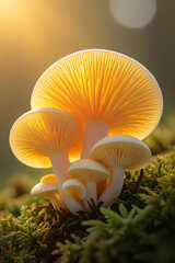 Glowing Orange Mushrooms on Mossy Forest Floor fungi