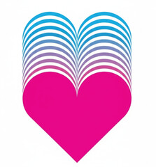 A stylized abstract heart shape with gradient blue and pink stripes on a white background.