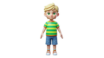 3D Render of a Cartoon Boy with Blond Hair and Green Eyes