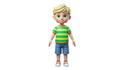 3D Render of a Cartoon Boy with Blond Hair and Green Eyes