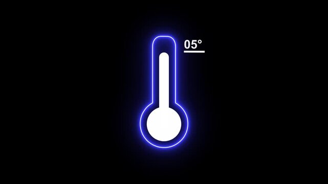 Neon Medical thermometer icon animation. Thats indicates weather temperature 05 degree increse or decline. Thermometer equipment showing hot or cold weather. Alpha channel