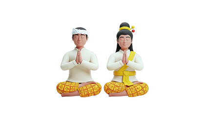 3D Render of Couple in Traditional Attire Offering Greetings
