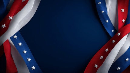 Patriotic red white blue ribbon background with stars
