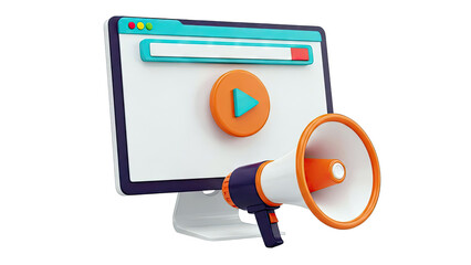 3D Render of Online Video Playback and Announcement Iconography
