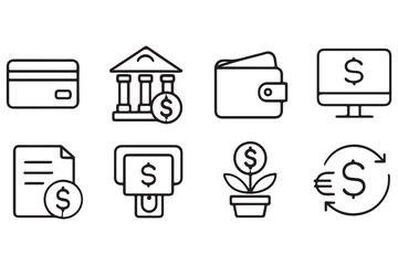 Finance and Banking Line Icons Set