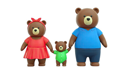 Cartoon Bear Family: Mom, Dad, and Child Holding Hands