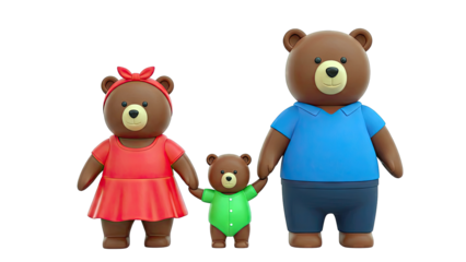 Cartoon Bear Family: Mom, Dad, and Child Holding Hands