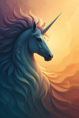 Majestic unicorn with flowing mane in golden light