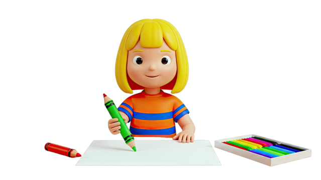 Cartoon Child Drawing with Crayons - Powered by Adobe