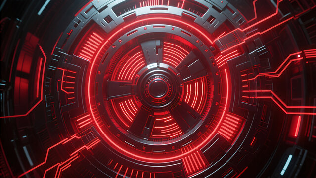 futuristic cyber technology background abstract digital circuit neon red light hud interface dashboard virtual reality sci-fi concept electronic system 7