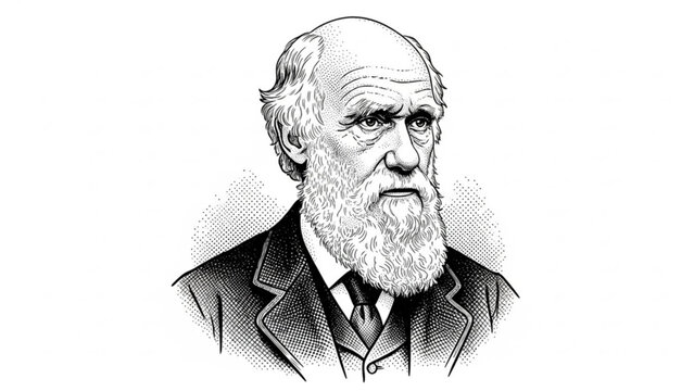 Portrait of Charles Darwin vintage engraving illustration of the famous scientist historical figure for education and biography