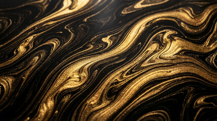 Luxury black marble texture with swirling liquid gold ink background