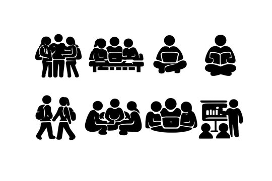 University Students Icons. University Students. Filled icon set of University Students: student group,