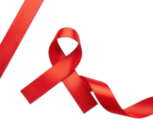 Red aids awareness ribbon symbol of international world aids day isolated on transparent background cutout