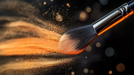 Eyeshadow Brush Blending Two Shimmer Colors With Motion Blur For Makeup Tutorial.
