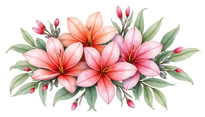 Obraz premium Vibrant Pink Lily Bouquet with Green Leaves