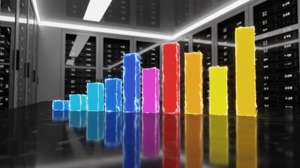 Digital Bar Chart Rising in Data Center Illustrating Growth, Progress, and Business Success in Modern Technology - Powered by Adobe