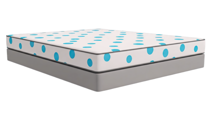 White Mattress with Blue Polka Dots on a Grey Base