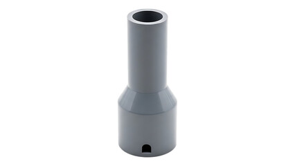 3d rendered gray metal pipe fitting adapter connector with cylindrical design and arched outlet on transparent background