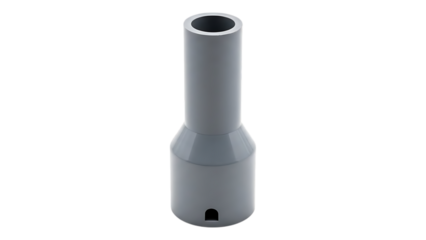 3d rendered gray metal pipe fitting adapter connector with cylindrical design and arched outlet on transparent background