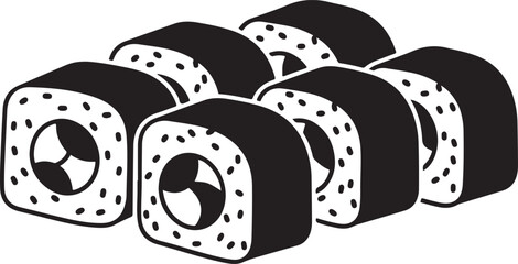 Black and white sushi rolls illustration culinary delight design