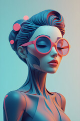 Stylized Portrait of a Woman with Pink Sunglasses and Sculpted Hair
