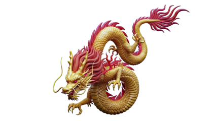 Golden Dragon with Red Mane and Tail