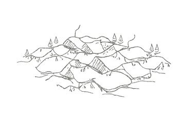 Winter Town Rooftops. Winter town rooftops aerial snow. Minimalistic one-line drawing small town rooftops