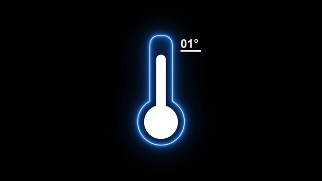 Neon Medical thermometer icon animation. Thats indicates weather temperature 01 degree increse or decline. Thermometer equipment showing hot or cold weather. Alpha channel