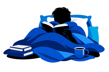 Cozy Reading Scene. Hygge Reading Moment. Thick blanket pulled up high, book open, only a relaxed silhouette