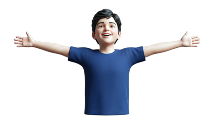 Joyful cartoon boy with arms outstretched