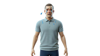 Man Crying and Sweating with Blue Tears and Drops