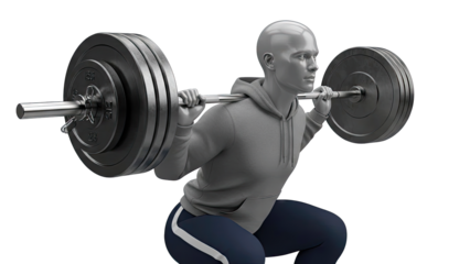 Man performing barbell squat in gym