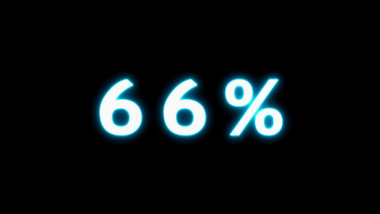 Glowing neon blue numbers 66 percent displayed in large bold font against a dark black background suggesting a progress indicator or a data representation. Keywords: 66, percent, percentage