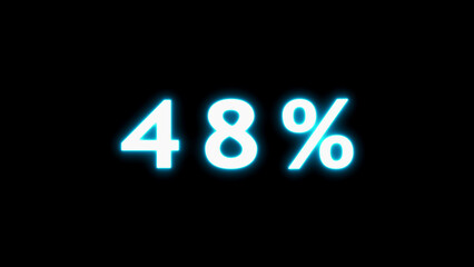 Bright glowing neon blue numbers 48 percent presented in a large bold font against a solid black background indicating a data point or a progress level. Keywords: 48, percent, percentage, number