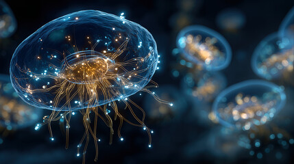 microscopic blue glowing cell organism biology medical research laboratory science technology background