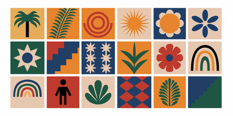 A vibrant collection of retro mid century modern abstract pattern tiles © Provhash