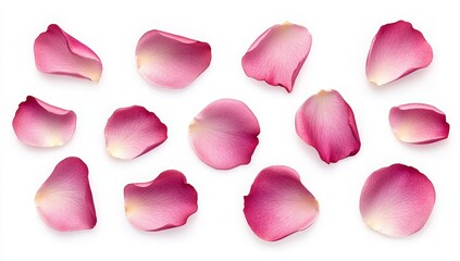 Delicate pink rose petals scattered elegantly, showcasing a soft gradient of colors and natural beauty.