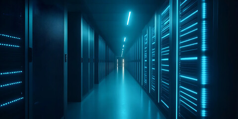 Data Center Corridor, Server Room Infrastructure, Digital Backbone
