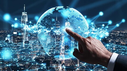 Global network connection digital interface futuristic cityscape - Powered by Adobe