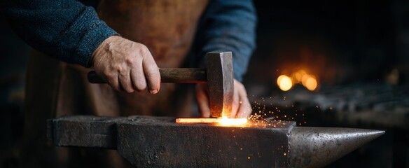 The metalworker passionately molds heated metal infusing raw energy into every strike.