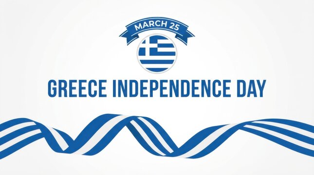 greece independence day background with round emblem of the national flag on white space bold typography with the text clean modern design copy space - Powered by Adobe