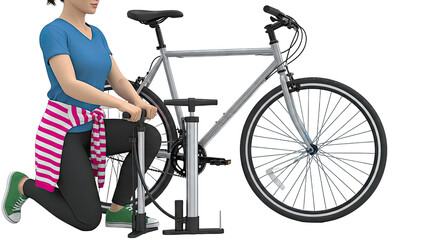 Woman Pumping Bicycle Tire with Pump