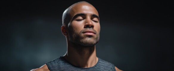 focused athlete peacefully meditating after a vigorous challenging workout session