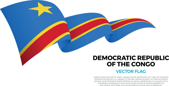 Flag of Democratic Republic of the Congo. Congolese and African Culture. Shining flag with realistic shadows waving in three layers. The elegant curves and realistic shading create a sense of motion
