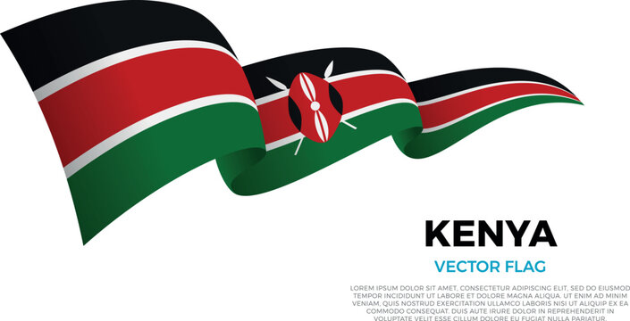 Flag of Kenya. Kenyan and African Culture. Shining flag with realistic shadows waving in three layers. The elegant curves and realistic shading create a sense of motion