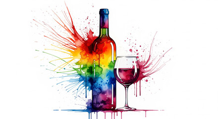 Painted wine glass bottle stock 