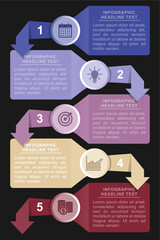 Modern Business Infographic Vector Template, 5 Steps Process. Fully Isolated EPS file for presentations, timelines, and data visualization.